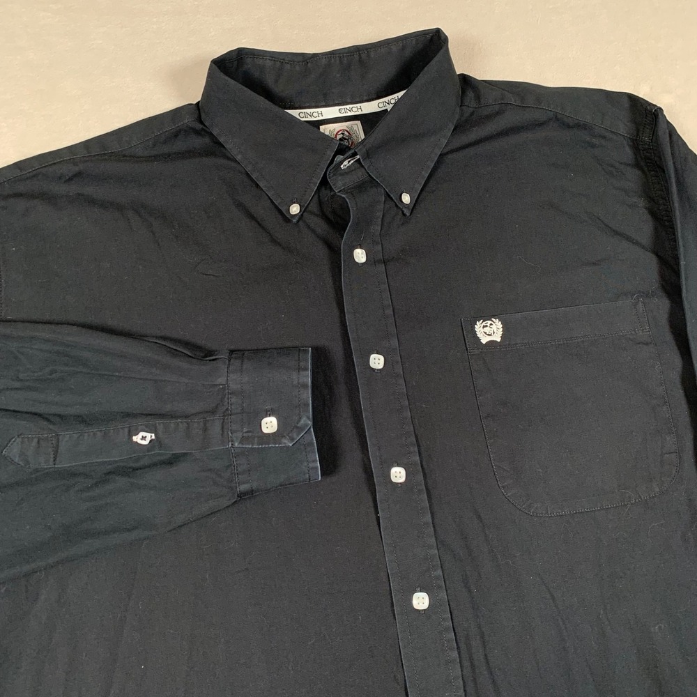 Cinch Button Down Shirt Men Large Black Long Sleeve Western Cotton Pocket Casual - Picture 1 of 7